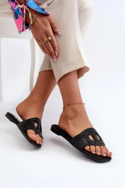 Klapki Damskie Na Płaskim Obcasie Czarne Dimrose