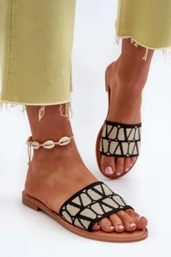 Klapki Damskie Na Płaskim Obcasie Czarne Traivea