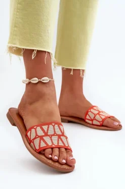 Klapki Damskie Na Płaskim Obcasie Pomarańczowe Traivea