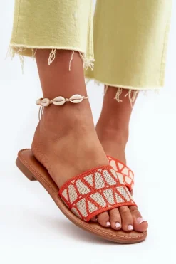 Klapki Damskie Na Płaskim Obcasie Pomarańczowe Traivea