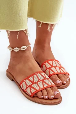 Klapki Damskie Na Płaskim Obcasie Pomarańczowe Traivea