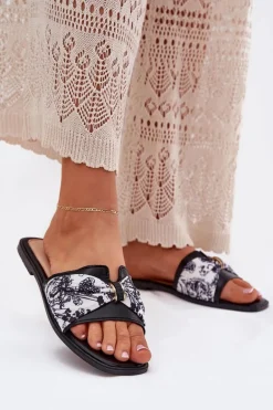 Klapki Damskie Na Płaskim Obcasie Z Kokardą Czarne Avenza