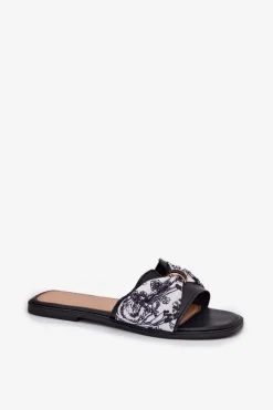 Klapki Damskie Na Płaskim Obcasie Z Kokardą Czarne Avenza