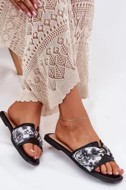 Klapki Damskie Na Płaskim Obcasie Z Kokardą Czarne Avenza