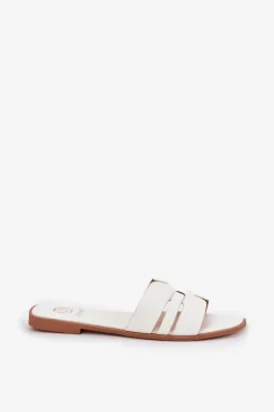 Klapki Damskie Na Płaskim Obcasie Z Wycięciami Eko Skórzane Białe Ecapus