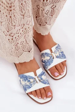 Klapki Damskie Na Płaskim Obcasie Z Kokardą Białe Avenza