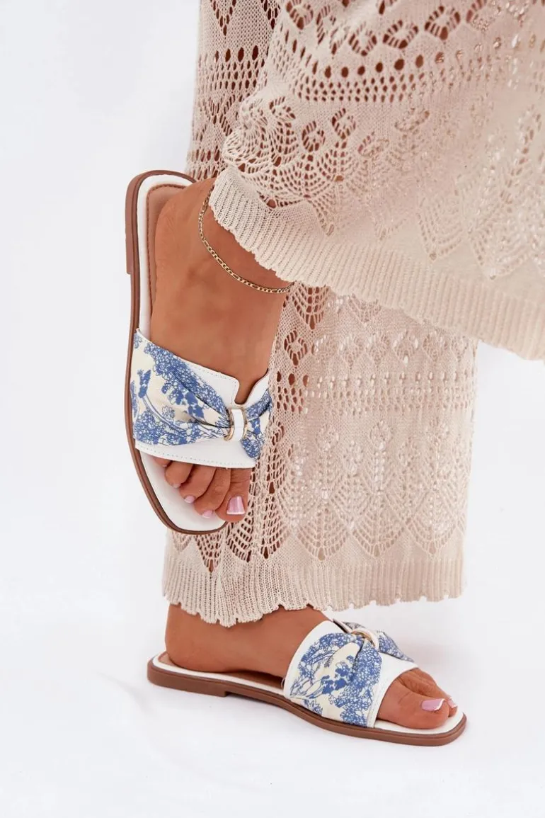 Klapki Damskie Na Płaskim Obcasie Z Kokardą Białe Avenza