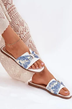 Klapki Damskie Na Płaskim Obcasie Z Kokardą Białe Avenza