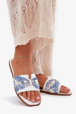 Klapki Damskie Na Płaskim Obcasie Z Kokardą Białe Avenza