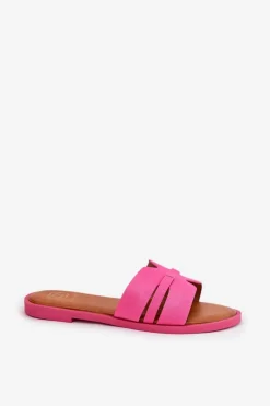 Klapki Damskie Na Płaskim Obcasie Z Wycięciami Eko Zamszowe Fuksja Teterre