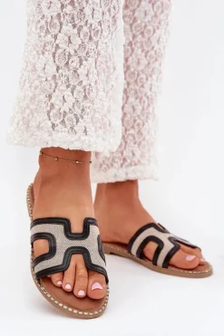 Klapki Damskie Na Płaskim Obcasie Czarne Vereya