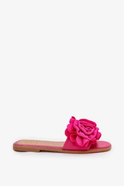 Klapki Damskie Na Płaskim Obcasie Z Ozdobnymi Kwiatami Fuksja Misorsse