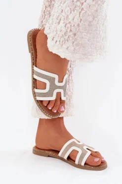 Klapki Damskie Na Płaskim Obcasie Białe Vereya