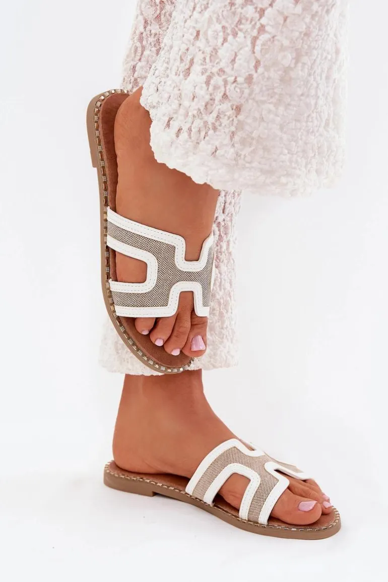 Klapki Damskie Na Płaskim Obcasie Białe Vereya