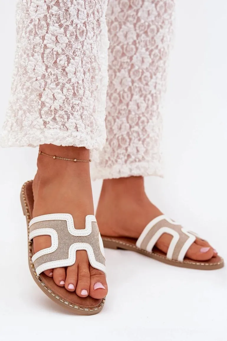 Klapki Damskie Na Płaskim Obcasie Białe Vereya