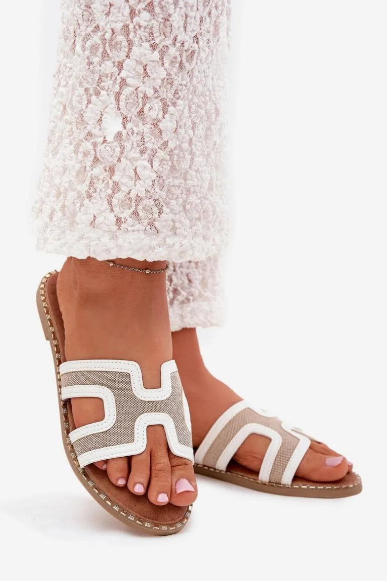 Klapki Damskie Na Płaskim Obcasie Białe Vereya