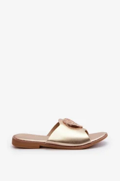 Klapki Damskie Na Płaskim Obcasie Z Ozdobą Złote Rivashea