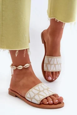 Klapki Damskie Na Płaskim Obcasie Beżowe Traivea