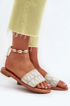 Klapki Damskie Na Płaskim Obcasie Beżowe Traivea