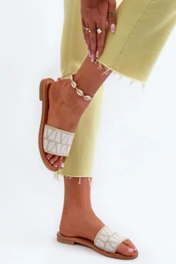 Klapki Damskie Na Płaskim Obcasie Beżowe Traivea