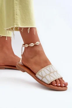 Klapki Damskie Na Płaskim Obcasie Beżowe Traivea