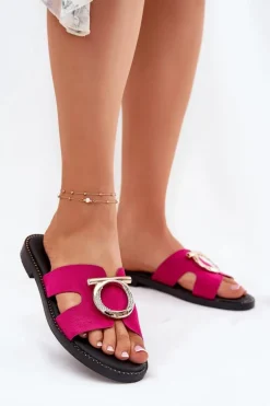 Klapki Damskie Na Płaskim Obcasie Z Ozdobą Vinceza 17381 Fuksja