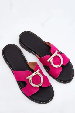 Klapki Damskie Na Płaskim Obcasie Z Ozdobą Vinceza 17381 Fuksja