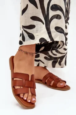 Klapki Damskie Na Płaskim Obcasie Camel Mirona