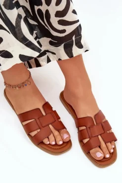 Klapki Damskie Na Płaskim Obcasie Camel Mirona