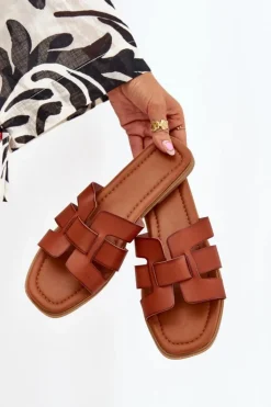 Klapki Damskie Na Płaskim Obcasie Camel Mirona