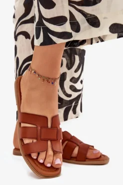 Klapki Damskie Na Płaskim Obcasie Camel Mirona