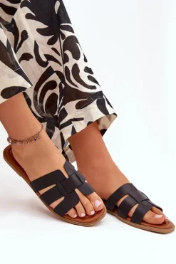 Klapki Damskie Na Płaskim Obcasie Czarne Mirona