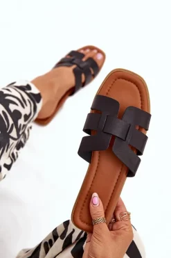 Klapki Damskie Na Płaskim Obcasie Czarne Mirona