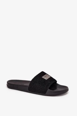 Klapki Damskie Na Piankowej Podeszwie Z Futerkiem Big Star SS274716 Czarne