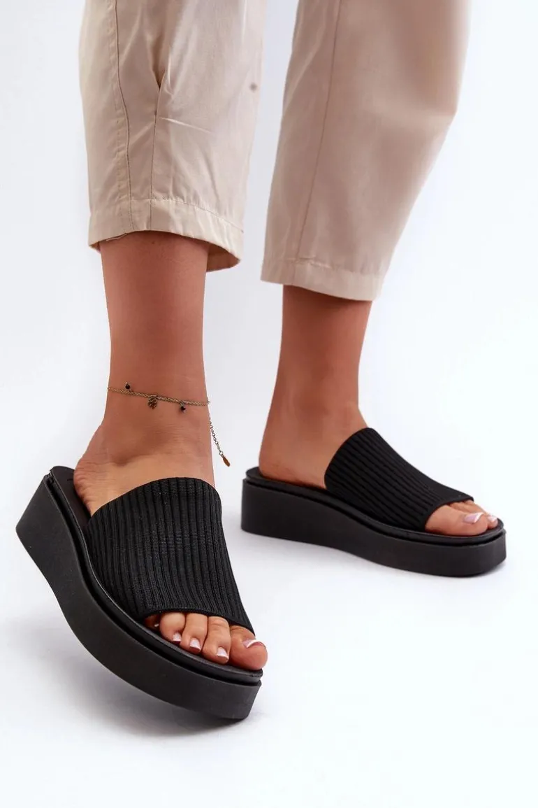 Klapki Damskie Na Platformie Sergio Leone SK083H Czarne