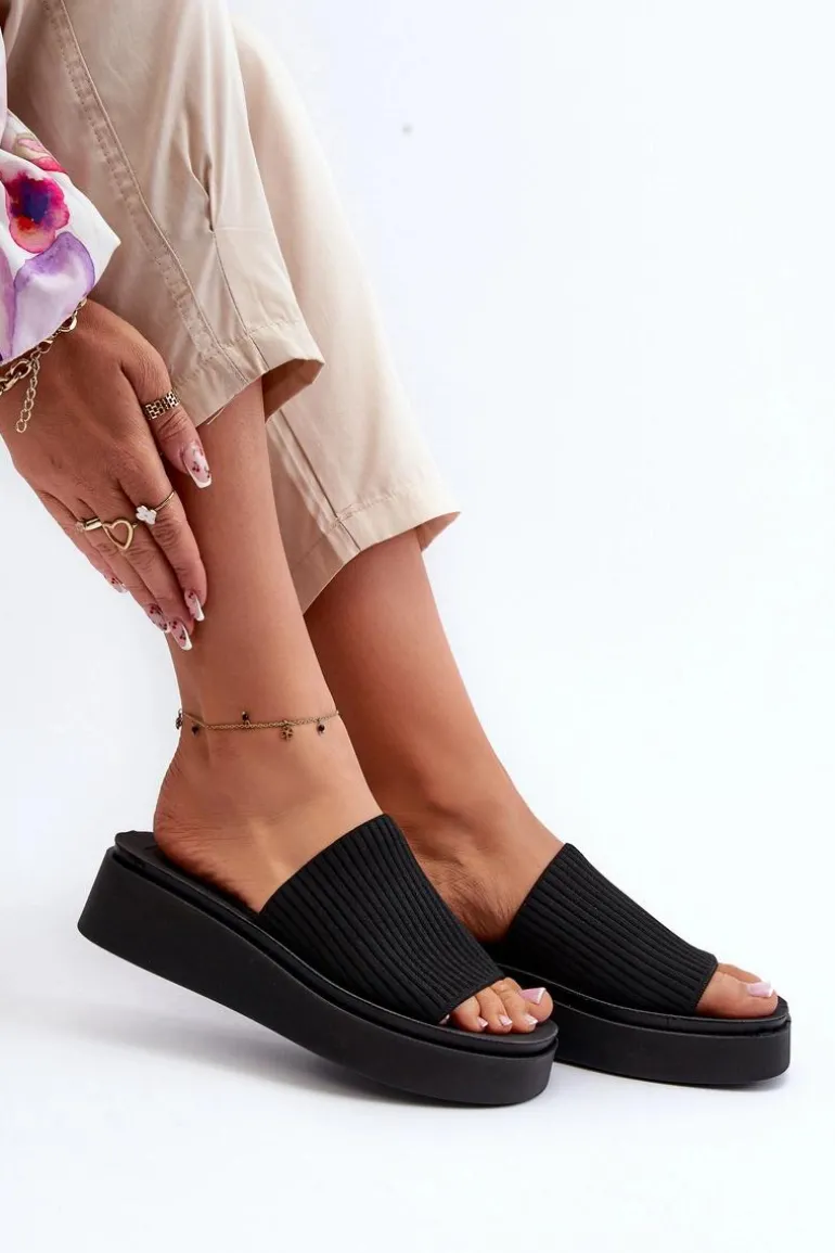 Klapki Damskie Na Platformie Sergio Leone SK083H Czarne