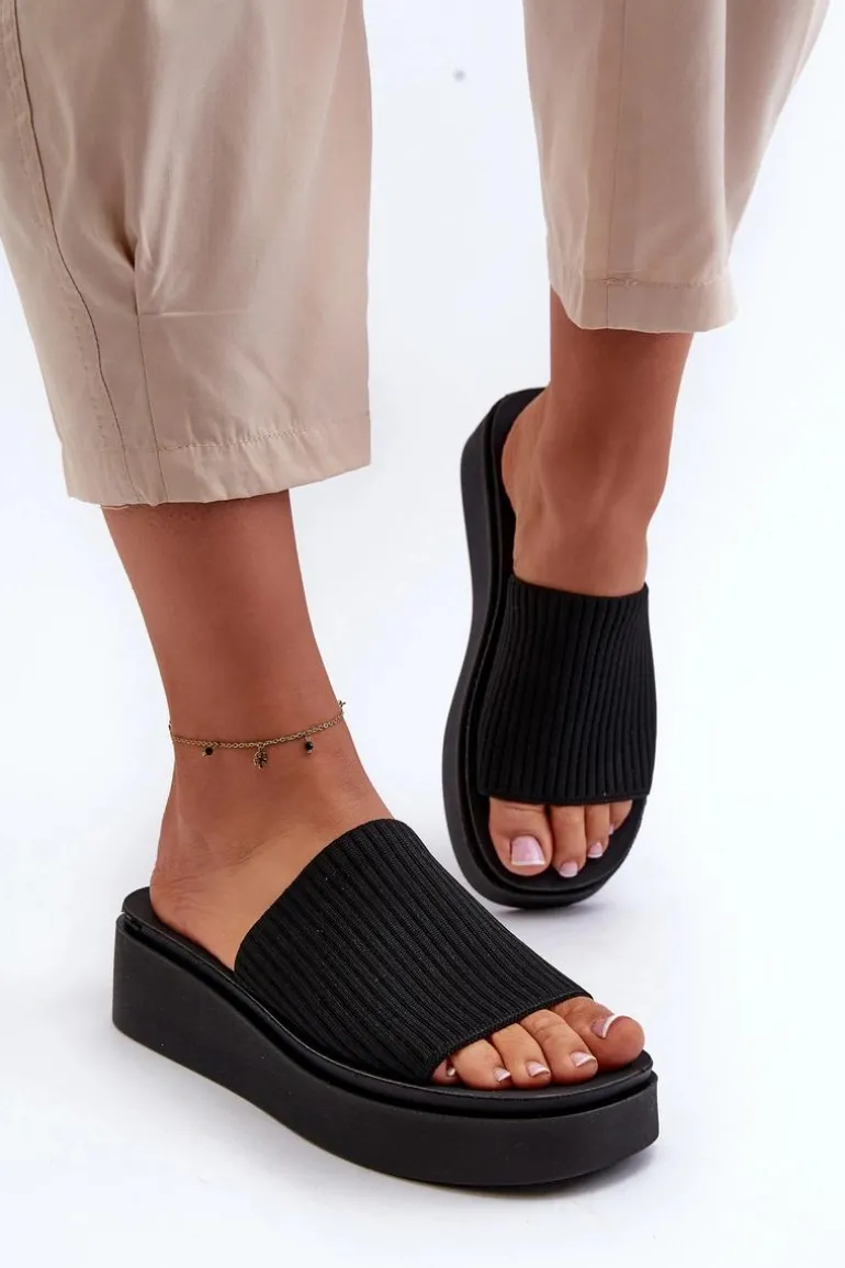 Klapki Damskie Na Platformie Sergio Leone SK083H Czarne