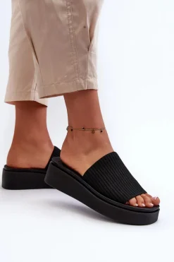 Klapki Damskie Na Platformie Sergio Leone SK083H Czarne