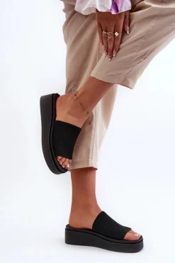 Klapki Damskie Na Platformie Sergio Leone SK083H Czarne