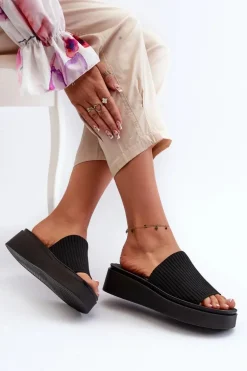 Klapki Damskie Na Platformie Sergio Leone SK083H Czarne