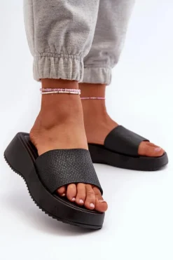 Klapki Damskie Na Platformie I Koturnie Czarne Vimarils