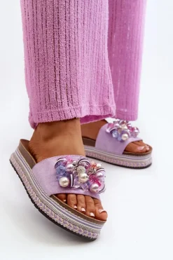 Klapki Damskie Na Platformie Z Ozdobami S.Barski HY077 Fioletowe