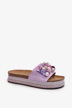 Klapki Damskie Na Platformie Z Ozdobami S.Barski HY077 Fioletowe