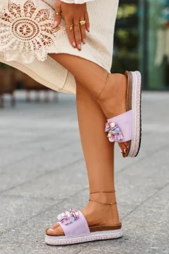 Klapki Damskie Na Platformie Z Ozdobami S.Barski HY077 Fioletowe