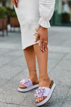 Klapki Damskie Na Platformie Z Ozdobami S.Barski HY077 Fioletowe