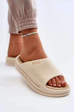 Klapki Damskie Na Platformie Big Star NN274A034 Beżowe