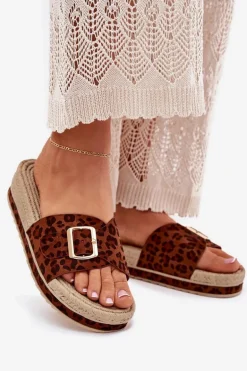 Klapki Damskie Na Platformie Ze Złotą Klamrą Panterka Selira