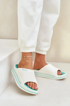 Klapki Damskie Na Platformie Big Star NN274A038 Biało-Miętowe