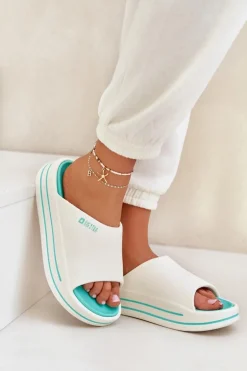 Klapki Damskie Na Platformie Big Star NN274A038 Biało-Miętowe