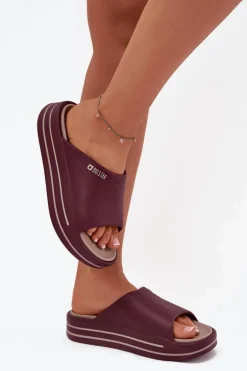 Klapki Damskie Na Platformie Big Star SS274425 Bordowe